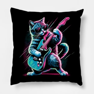 Electric Guitar Cat Rock Music Retro Funny Cat Pillow