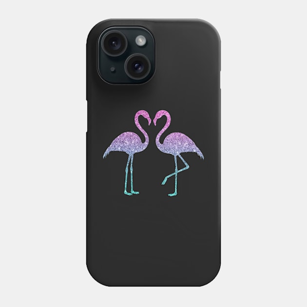 Bright Pink Purple Ombre Faux Glitter Flamingos Silhouette Phone Case by Felicity-K