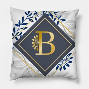 B, blue and gold initial monogram. Pillow