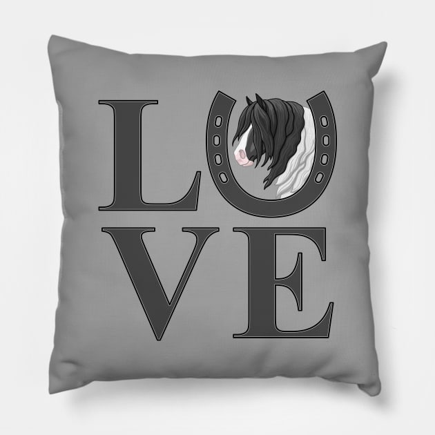 Black Pinto Piebald Gypsy Vanner Draft Horse LOVE Pillow by csforest