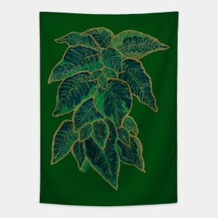 Green and Golden Leaves Pattern, Acrylic Painted and Digitally Enhanced Tapestry