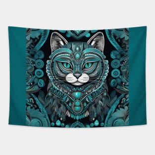 Turquoise Feline Spirit Tapestry