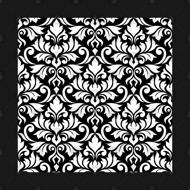 Flourish Damask Ptn White on Black by NataliePaskell