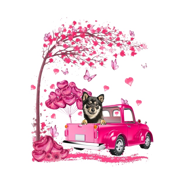 Valentine's Day Love Pickup Truck Shiba Inu by Vintage White Rose Bouquets