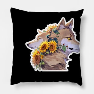 Lone Wolf With Flowers Pillow