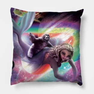 Space Sloth Riding Mermaid - Tacos And Rainbow Pillow