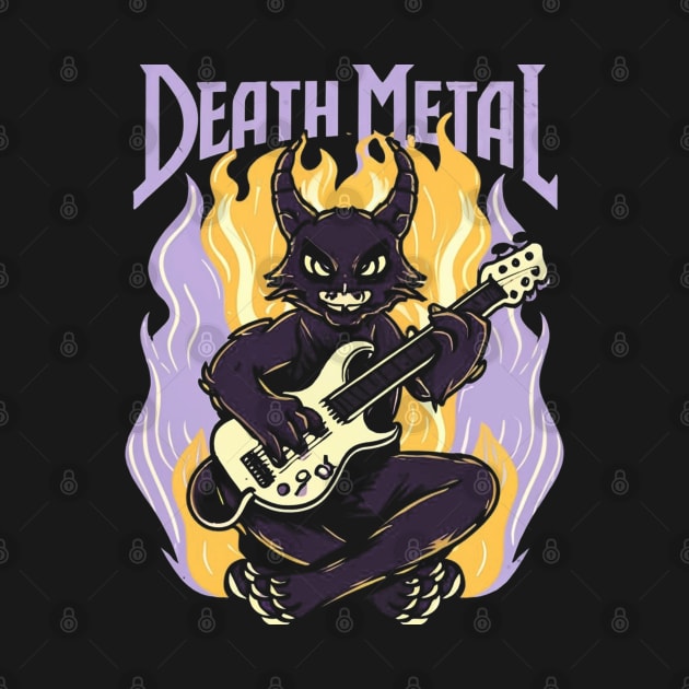 Death Metal Satanic Baphomet Cat playing guitar by Aldrvnd