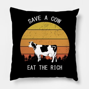 save a cow eat the rich Pillow