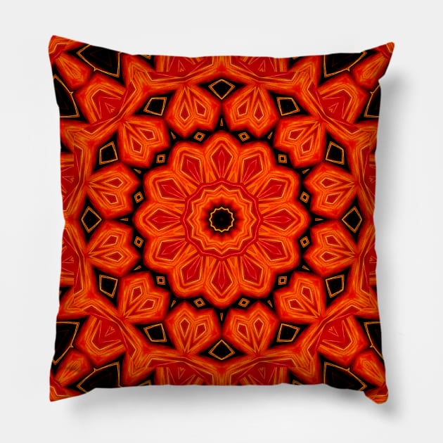 Mandala Kaleidoscope in Red and Black Pillow by Crystal Butterfly Creations