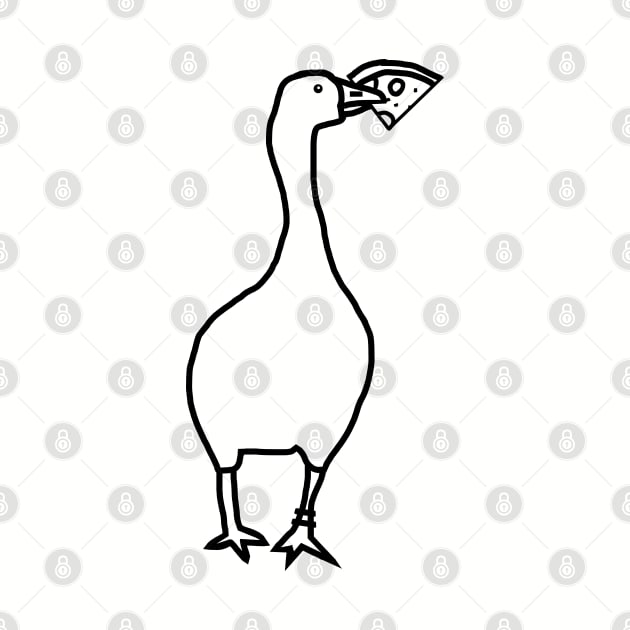 Funny Goose Steals Pizza Minimal Line Drawing by ellenhenryart