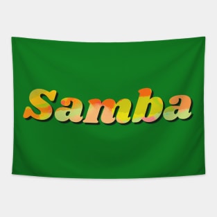 Samba lettering in orange yellow on green background Tapestry