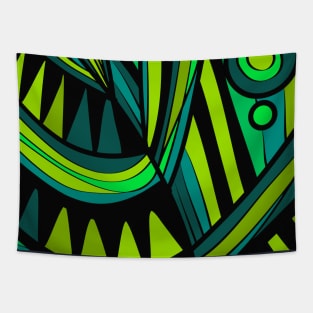 Mazipoodles New Fish Head Leaves Jazz Funk Dusty Teal Green Black Tapestry