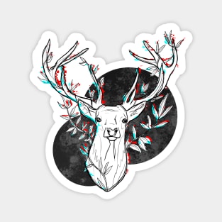 Fading Away - Glitching Abstract Deer Illustration in Black and White Magnet