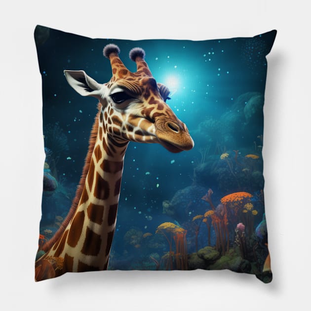Giraffe Animal Wildlife Wilderness Colorful Realistic Illustration Pillow by Cubebox