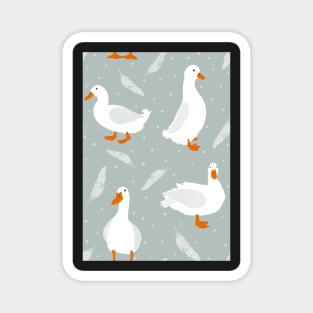 White Pekin Ducks with feathers and dots repeat pattern Magnet