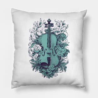 Violin & roses pixel art blue Pillow