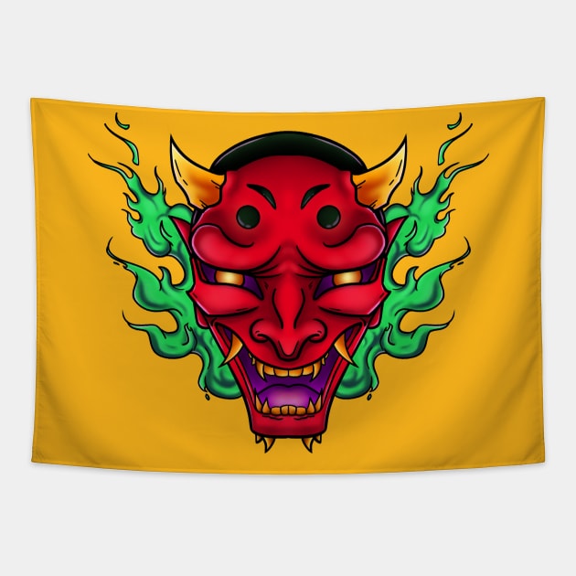 Hannya & Flames Tapestry by TaliDe