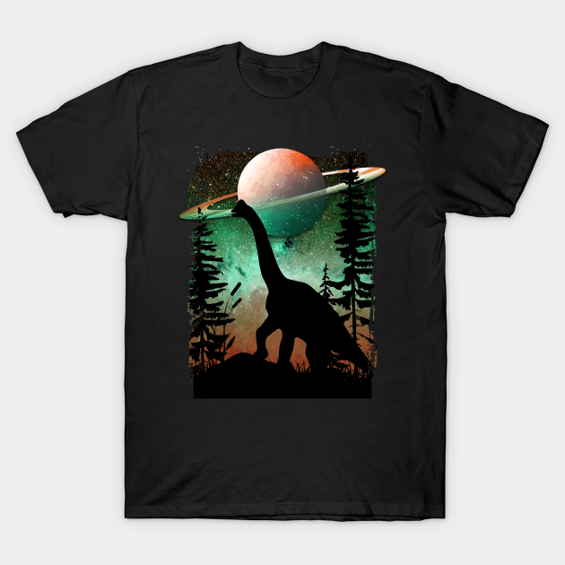 Discover Brontosaurus Dinosaur, Prehistoric Jurassic Full Moon Galaxy Star Night Nature - Brontosaurus Dinosaur - T-Shirt