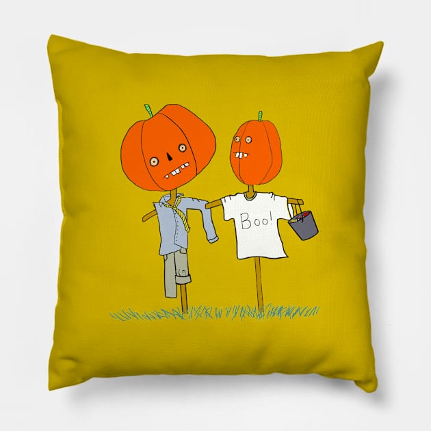 Trick or Treating Scarecrows Pillow by Tomo