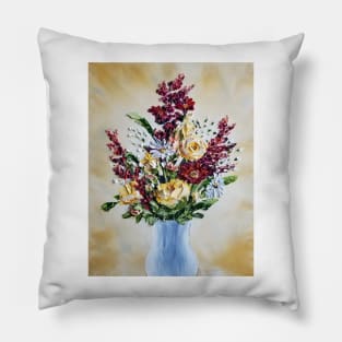 Fall Flowers, Floral Mix Bouquet, Farmhouse Bouquet, 3d flowers painting Pillow