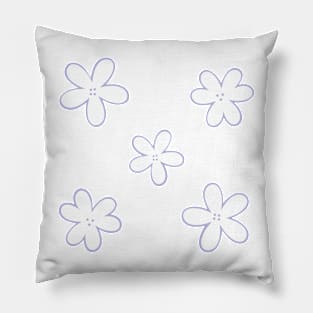 Minimal Abstract Flowers - White with pastel lilac purple border Pillow