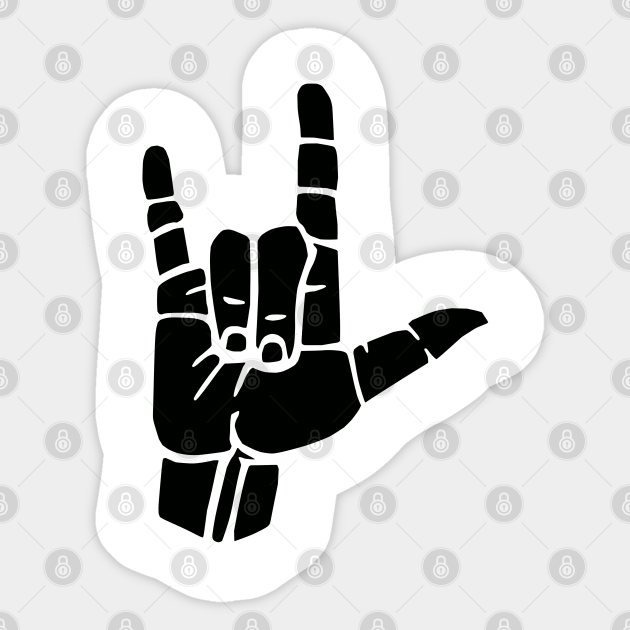 I Love You Sign Black Hand White Outline Sign Language Design Asl Sticker Teepublic I Love You Sign Black Hand White Outline Sign Language Design Asl Sticker Teepublic