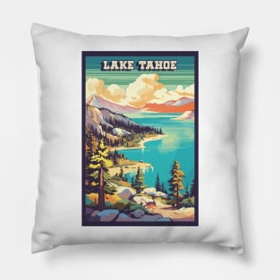 Lake Tahoe National Park Vintage Travel Poster Pillow