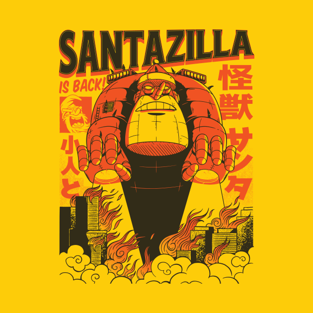 Santazilla // Funny Japanese Santa Kaiju Monster by SLAG_Creative