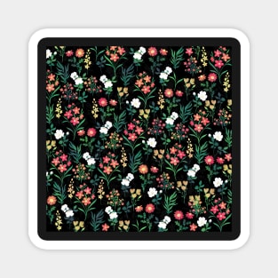 Pretty Watercolor Floral Botanical Black Pattern Magnet