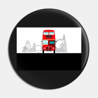London Routemaster Red Bus with Big Ben, Tower Bridge, The Shard Pin