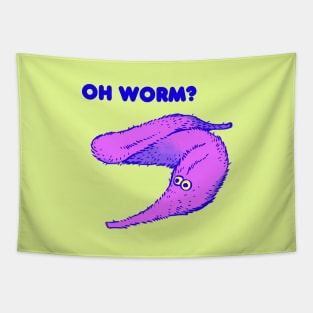 cute fuzzy purple worm on a string / oh worm meme text Tapestry