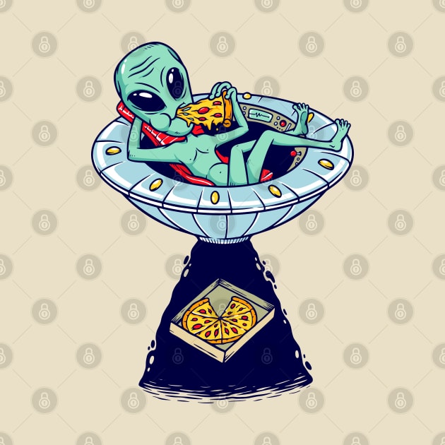 alien eating pizza illustration by Mako Design 