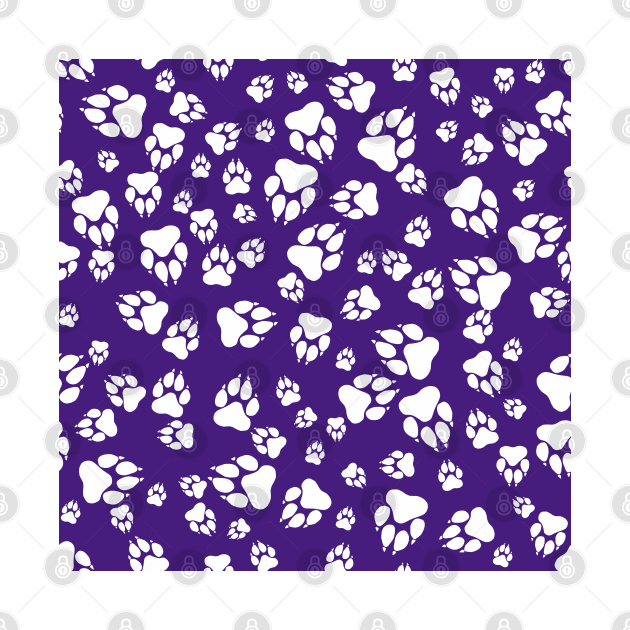 Tiger Paw Prints Pattern White on Purple Digital Design by PurposelyDesigned