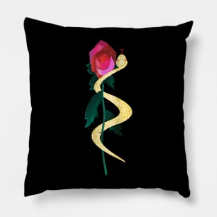 Bright Yellow Serpent with Red Rose Pillow