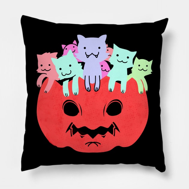 Halloween Pumpkin with Color Cats Pillow by BOO