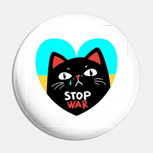 Stop war banner, poster, flyer, card, badge or sticker print design with grumpy black cat Pin