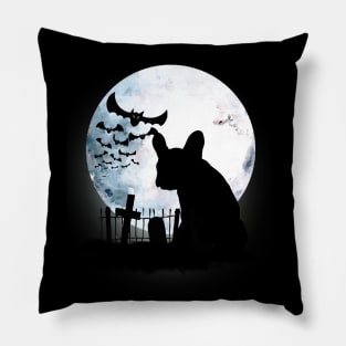 French bulldog frenchie and bats with full moon Pillow