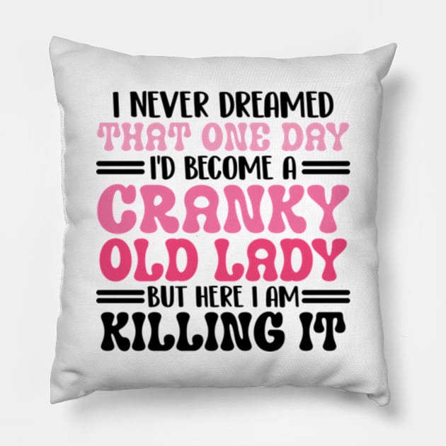 i never dreamed that one day i'd become a cranky old lady but here i am killing it Pillow by justin moore