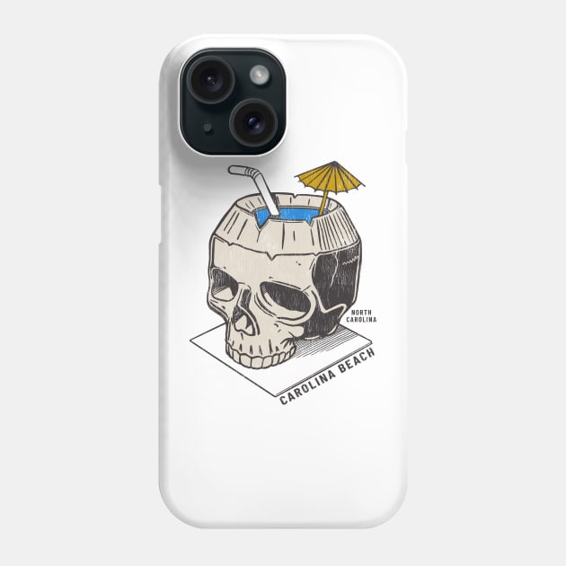 Carolina Beach, NC Summertime Vacationing Skull Drink Phone Case by Contentarama