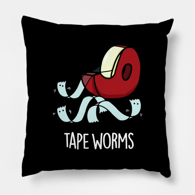 Tape Worms Funny Celophane Tape Puns Pillow by punnybone