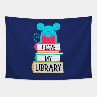 I Love My Library Cute Mouse Reading For Book Lovers Reader Nerds Tapestry