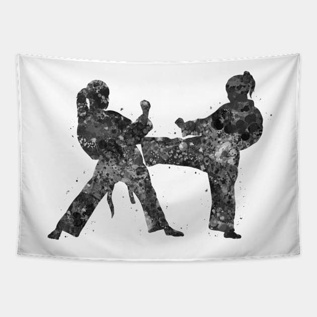 Taekwondo girl black and white Tapestry by Yahya Art