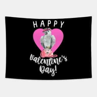Happy Valentine's Day African Grey Parrot Watercolor Tapestry