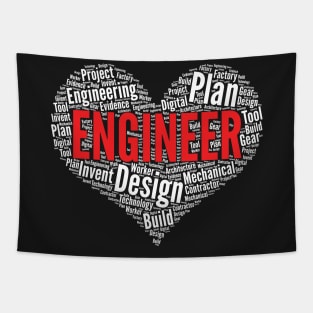 Engineer Heart Shape Word Cloud Design print Tapestry