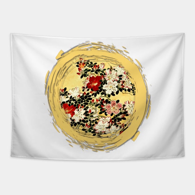 Japanese-Style Floral Circle Design Tapestry by Lighttera