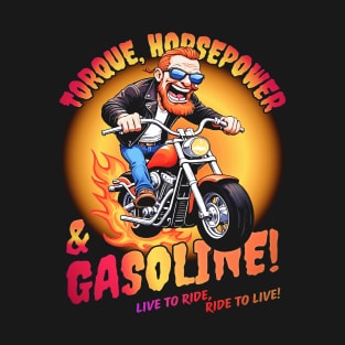 Funny biker riding a chopper, popping a wheelie motorcycle cartoon T-Shirt