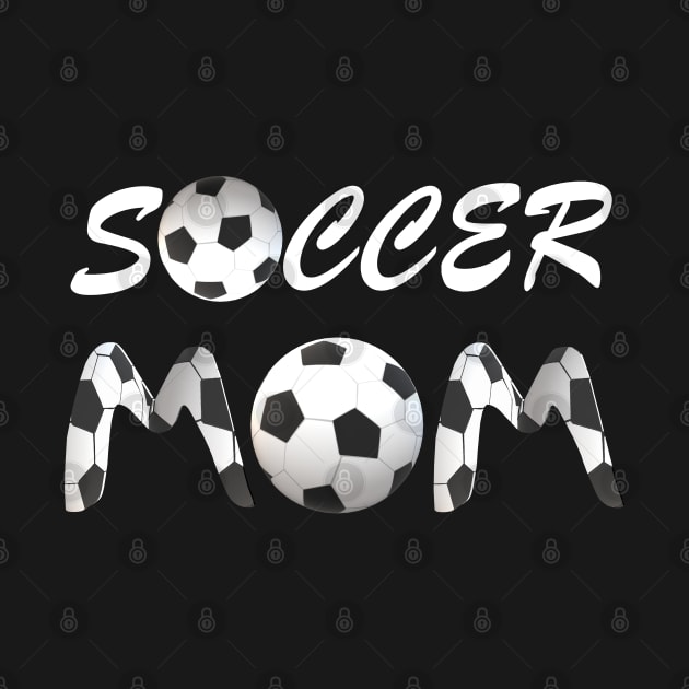 Soccer Mom with Soccer Balls and Black and White Soccer Patterned Letters (Black Background) by Art By LM Designs 