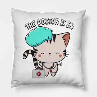 Cute tabby Cat is a doctor Pillow