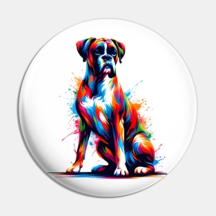 Vibrant Boxer Dog in Abstract Splash Art Style Pin