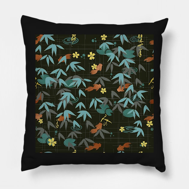 Japanese fish leaves pattern Pillow by LittleNippon